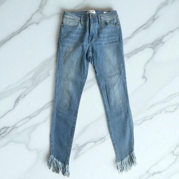 FRAME Light Wash Fringe Ankle Le High Skinny Jeans Size 27 - Picture 1 of 9